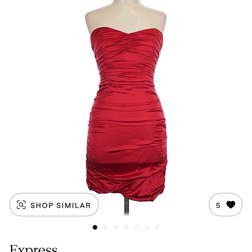Express Strapless Ruched Satin Dress in Red